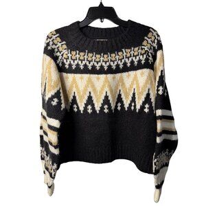 RD Style Women Large Black Cream Geometric Knit Sweater Long Sleeve Pullover Top